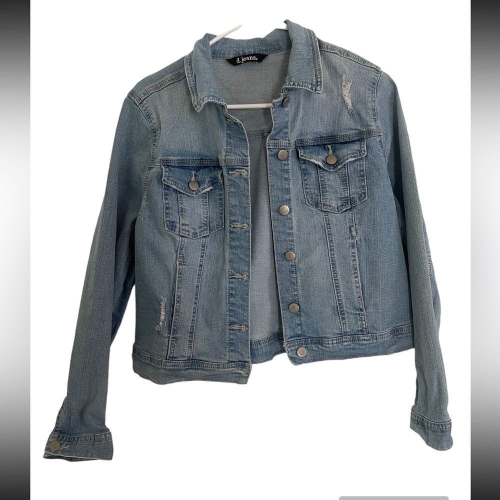 D. Jeans denim distressed jacket size Large